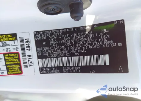 2011 Toyota Sienna Base V6 из США, поврежденный, VIN 5TDZK3DC5BS164903